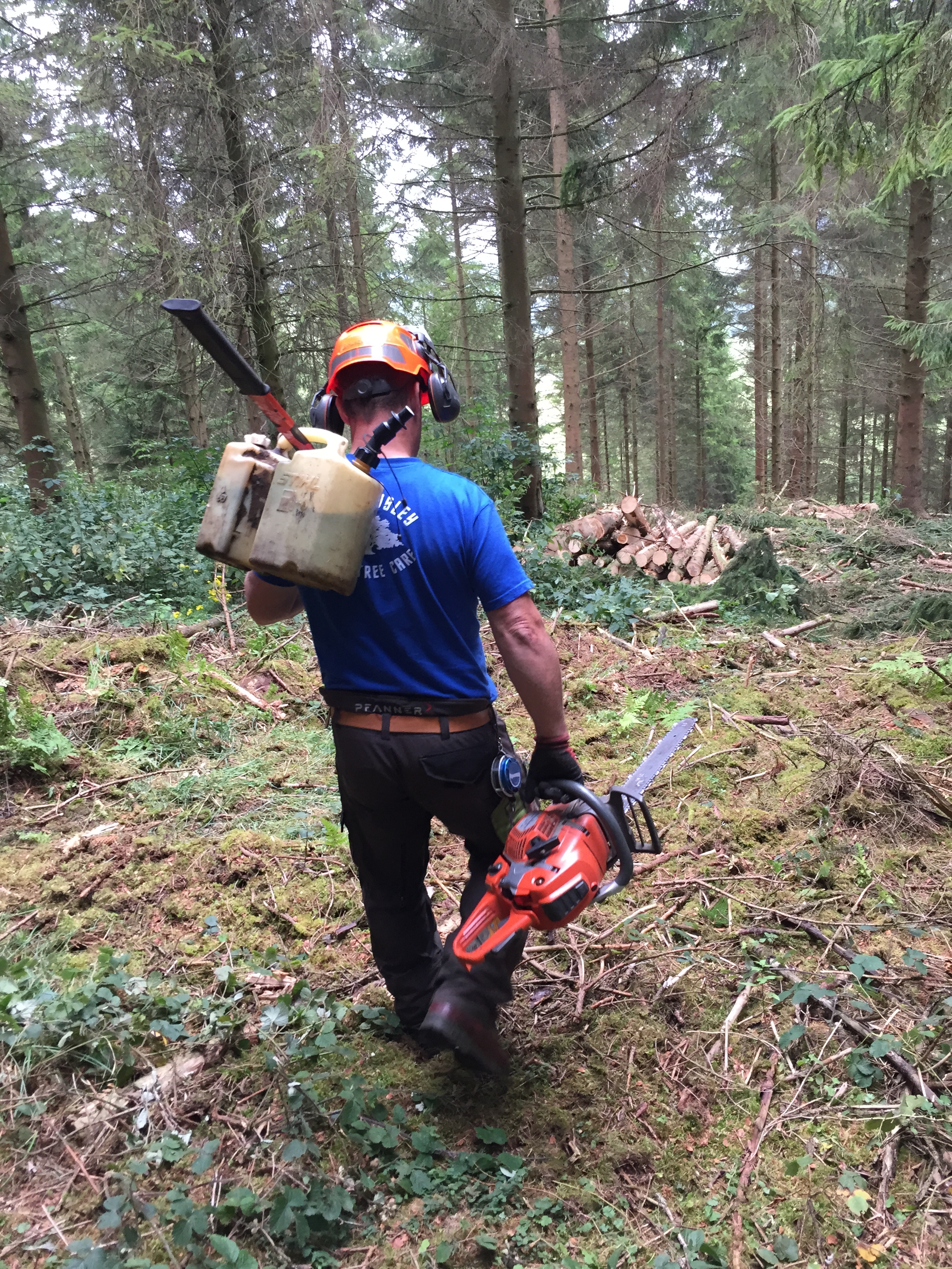 worker chainsaw